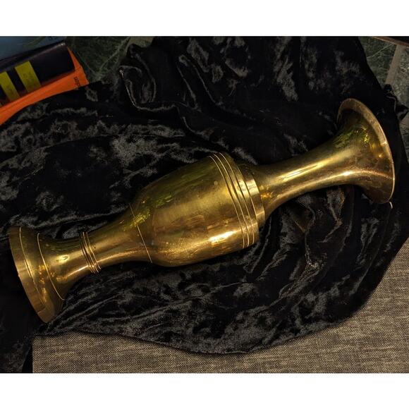 Vintage 10"H Solid Brass Decorative Patina Vase, Handmade in India - Picture 5 of 7